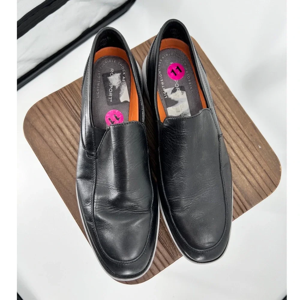 Rockport Truflex Mens Black Leather Slip On Loafers CI0396 Size 11 M